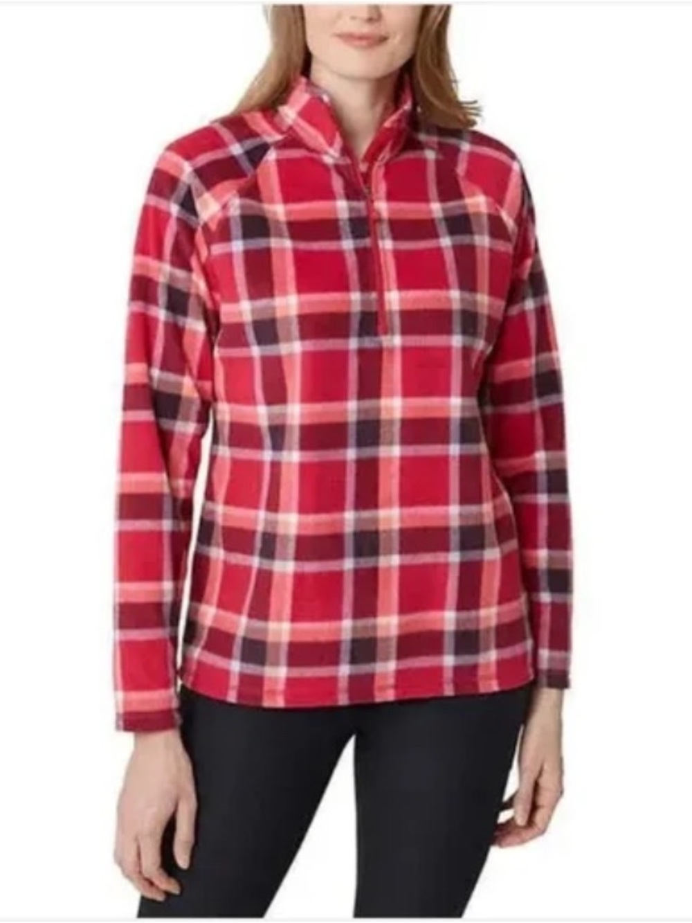 Eddie Bauer Ultra Soft Fleece 1/4 Zip Pullover Top  Dark Berry Plaid M Cabincore